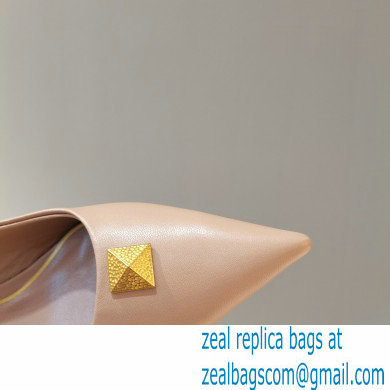 Valentino Heel 6.5cm Calfskin Roman Maxi Stud Slingback Pumps Nude 2021 - Click Image to Close