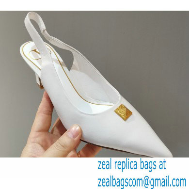 Valentino Heel 6.5cm Calfskin Roman Maxi Stud Slingback Pumps White 2021 - Click Image to Close