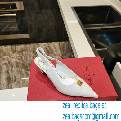 Valentino Heel 6.5cm Calfskin Roman Maxi Stud Slingback Pumps White 2021 - Click Image to Close