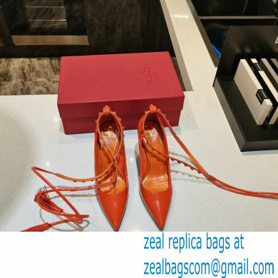 Valentino Heel 8cm Rockstud Slingback Pumps with Removable Strap Patent Orange 2021