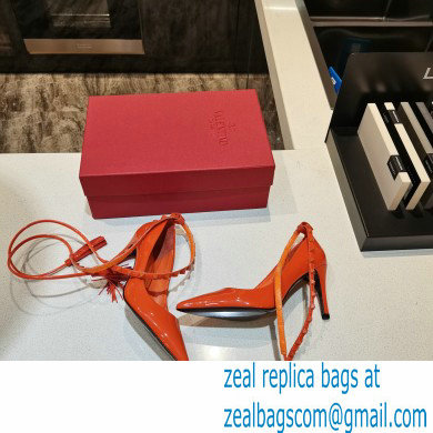 Valentino Heel 8cm Rockstud Slingback Pumps with Removable Strap Patent Orange 2021