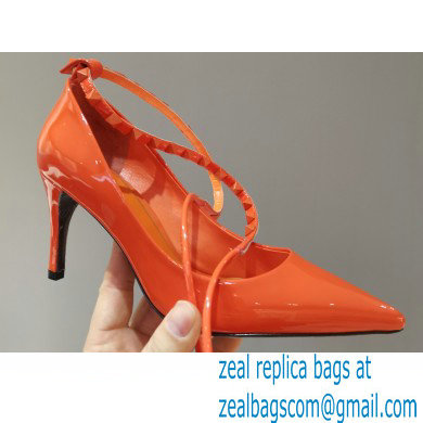 Valentino Heel 8cm Rockstud Slingback Pumps with Removable Strap Patent Orange 2021 - Click Image to Close