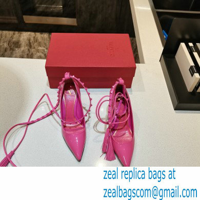 Valentino Heel 8cm Rockstud Slingback Pumps with Removable Strap Patent Pink 2021 - Click Image to Close