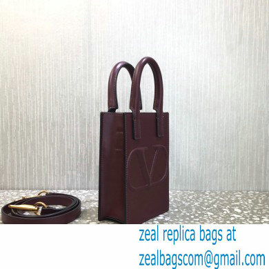 Valentino Mini VLogo Walk Calfskin Tote Bag Burgundy 2021