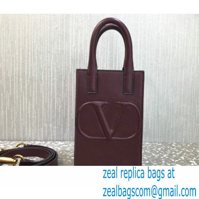 Valentino Mini VLogo Walk Calfskin Tote Bag Burgundy 2021