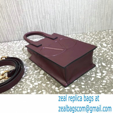 Valentino Mini VLogo Walk Calfskin Tote Bag Burgundy 2021