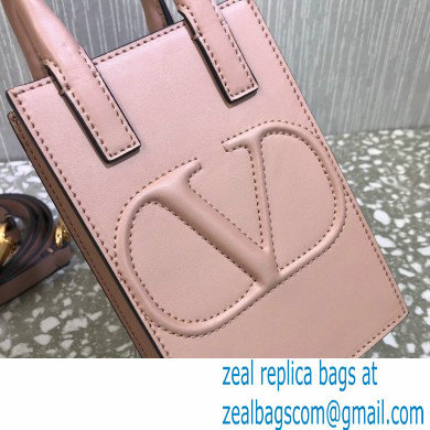 Valentino Mini VLogo Walk Calfskin Tote Bag Nude Pink 2021