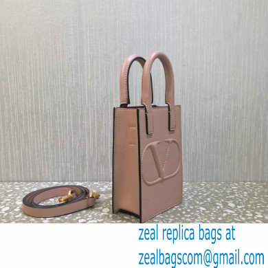 Valentino Mini VLogo Walk Calfskin Tote Bag Nude Pink 2021