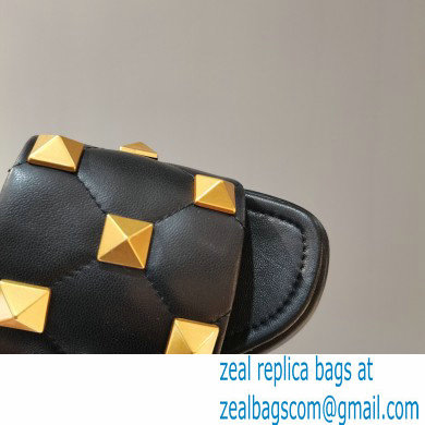 Valentino Quilted Calfskin Roman Stud Slide Sandals Black 2021