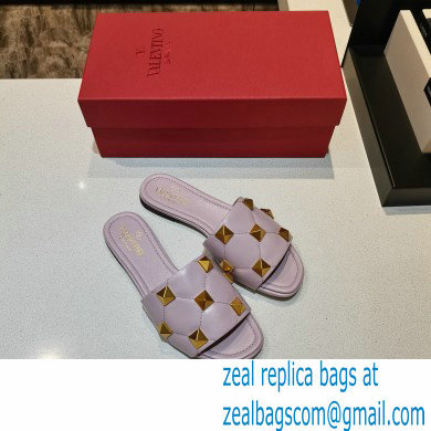 Valentino Quilted Calfskin Roman Stud Slide Sandals Pale Pink 2021