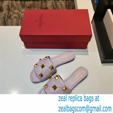Valentino Quilted Calfskin Roman Stud Slide Sandals Pale Pink 2021