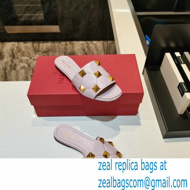 Valentino Quilted Calfskin Roman Stud Slide Sandals Pale Pink 2021
