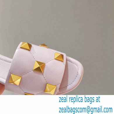 Valentino Quilted Calfskin Roman Stud Slide Sandals Pale Pink 2021