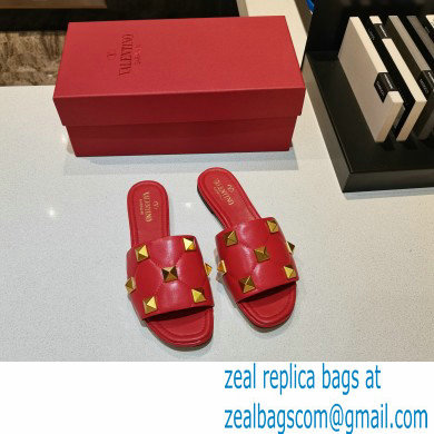 Valentino Quilted Calfskin Roman Stud Slide Sandals Red 2021