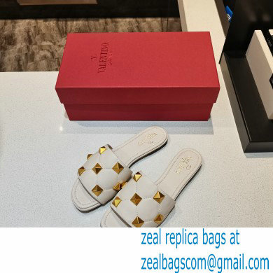 Valentino Quilted Calfskin Roman Stud Slide Sandals White 2021