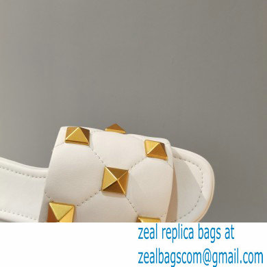 Valentino Quilted Calfskin Roman Stud Slide Sandals White 2021