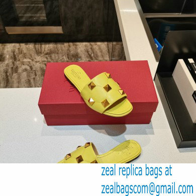 Valentino Quilted Calfskin Roman Stud Slide Sandals Yellow 2021