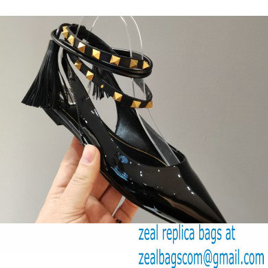 Valentino Rockstud Slingback Ballet Flats with Removable Strap Patent Black 2021 - Click Image to Close