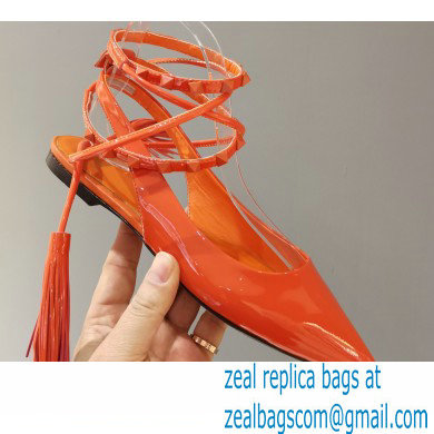 Valentino Rockstud Slingback Ballet Flats with Removable Strap Patent Orange 2021