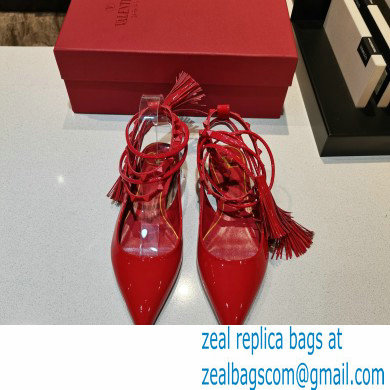 Valentino Rockstud Slingback Ballet Flats with Removable Strap Patent Red 2021