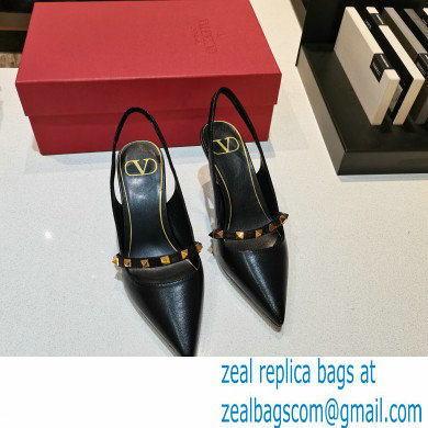 Valentino Sculpted Heel 7cm Rockstud Slingback Pumps Black 2021