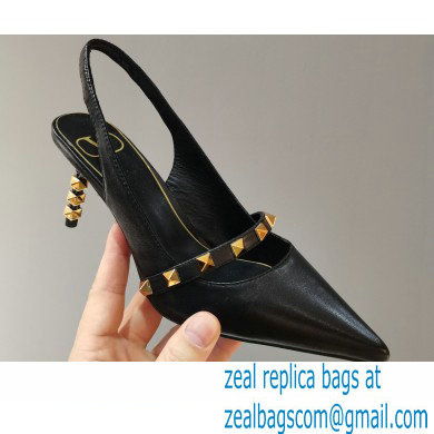 Valentino Sculpted Heel 7cm Rockstud Slingback Pumps Black 2021