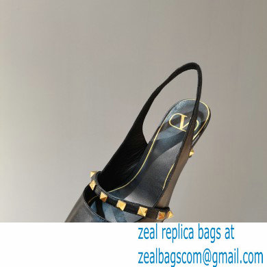 Valentino Sculpted Heel 7cm Rockstud Slingback Pumps Black 2021