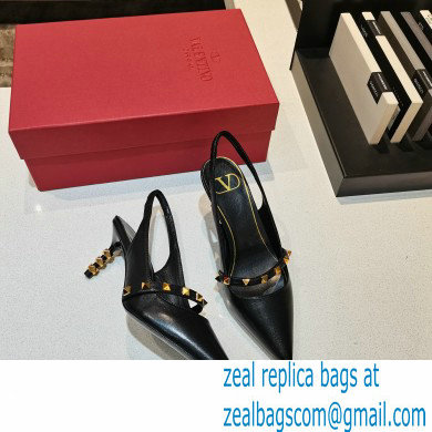 Valentino Sculpted Heel 7cm Rockstud Slingback Pumps Black 2021