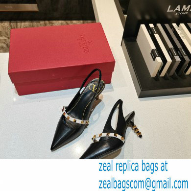 Valentino Sculpted Heel 7cm Rockstud Slingback Pumps Black/White 2021