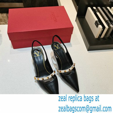 Valentino Sculpted Heel 7cm Rockstud Slingback Pumps Black/White 2021