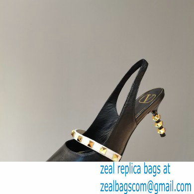 Valentino Sculpted Heel 7cm Rockstud Slingback Pumps Black/White 2021