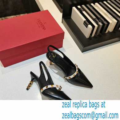 Valentino Sculpted Heel 7cm Rockstud Slingback Pumps Black/White 2021