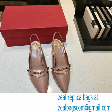 Valentino Sculpted Heel 7cm Rockstud Slingback Pumps Nude Pink 2021