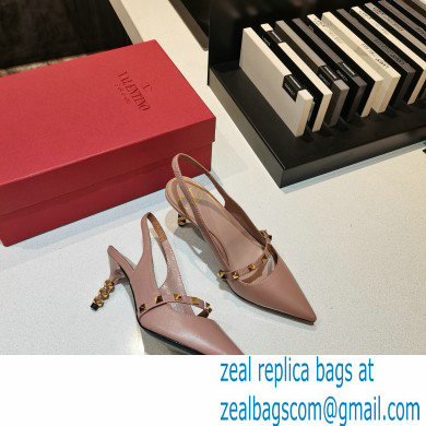 Valentino Sculpted Heel 7cm Rockstud Slingback Pumps Nude Pink 2021