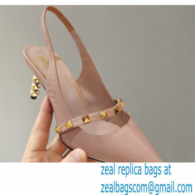 Valentino Sculpted Heel 7cm Rockstud Slingback Pumps Nude Pink 2021