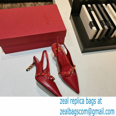Valentino Sculpted Heel 7cm Rockstud Slingback Pumps Red 2021