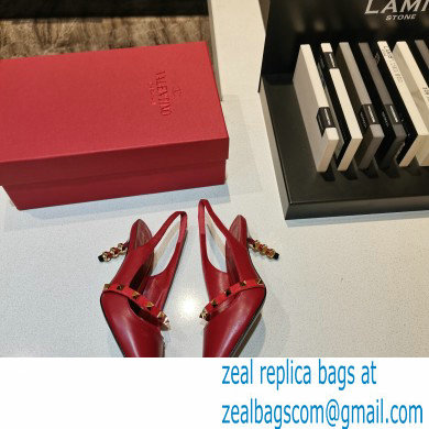 Valentino Sculpted Heel 7cm Rockstud Slingback Pumps Red 2021