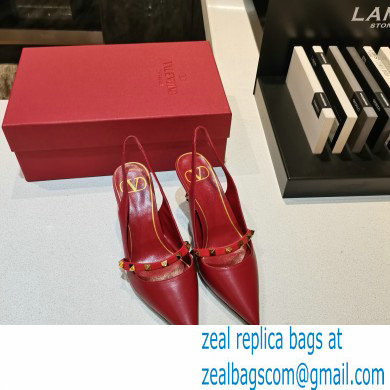 Valentino Sculpted Heel 7cm Rockstud Slingback Pumps Red 2021