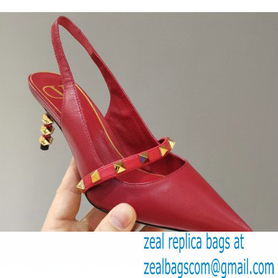 Valentino Sculpted Heel 7cm Rockstud Slingback Pumps Red 2021