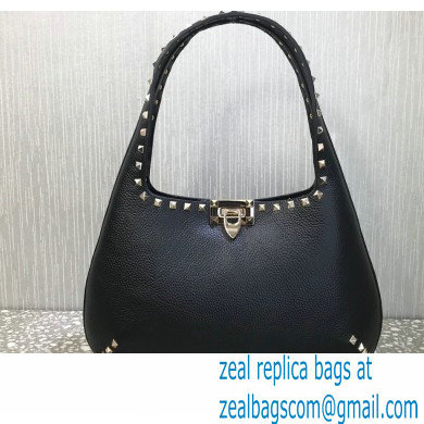 Valentino Small Rockstud Grainy Calfskin Hobo Bag Black 2021