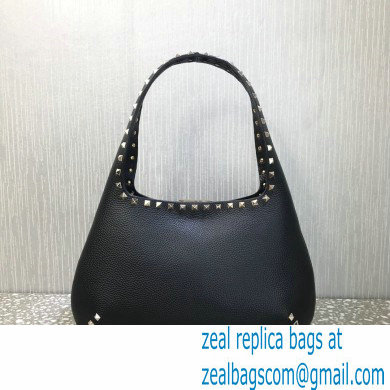 Valentino Small Rockstud Grainy Calfskin Hobo Bag Black 2021