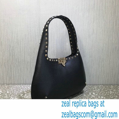 Valentino Small Rockstud Grainy Calfskin Hobo Bag Black 2021