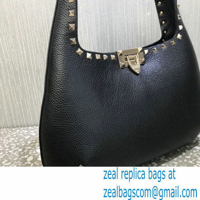 Valentino Small Rockstud Grainy Calfskin Hobo Bag Black 2021