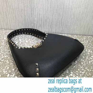 Valentino Small Rockstud Grainy Calfskin Hobo Bag Black 2021