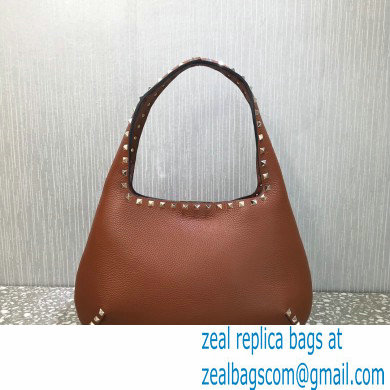 Valentino Small Rockstud Grainy Calfskin Hobo Bag Brown 2021
