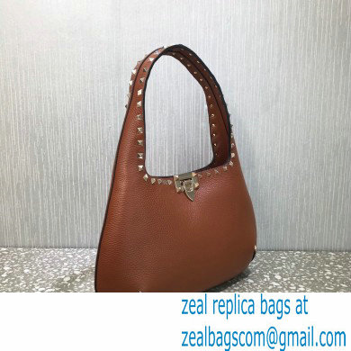Valentino Small Rockstud Grainy Calfskin Hobo Bag Brown 2021