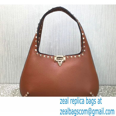 Valentino Small Rockstud Grainy Calfskin Hobo Bag Brown 2021