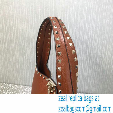 Valentino Small Rockstud Grainy Calfskin Hobo Bag Brown 2021