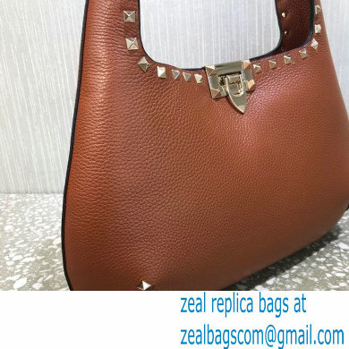 Valentino Small Rockstud Grainy Calfskin Hobo Bag Brown 2021