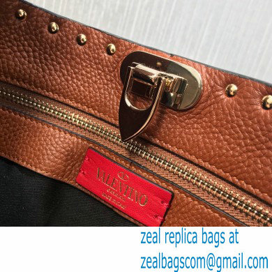 Valentino Small Rockstud Grainy Calfskin Hobo Bag Brown 2021